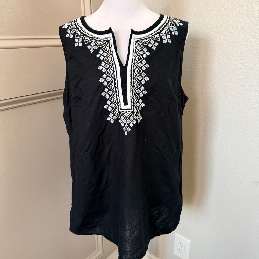 Talbots Black Embroidered Split Neck Shell Top 10